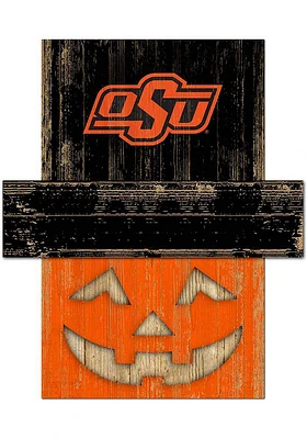Oklahoma State Cowboys Pumpkin Head Sign - Black