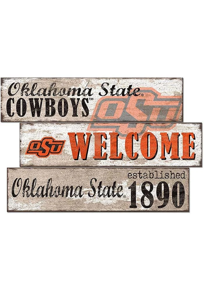 Oklahoma State Cowboys Welcome 3 Plank Sign - Black