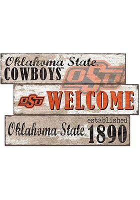 Oklahoma State Cowboys Welcome 3 Plank Sign - Black