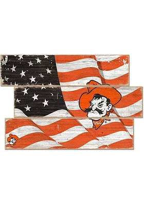 Oklahoma State Cowboys Flag 3 Plank Sign - Black