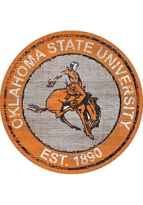 Oklahoma State Cowboys Round Heritage Logo Sign - Black
