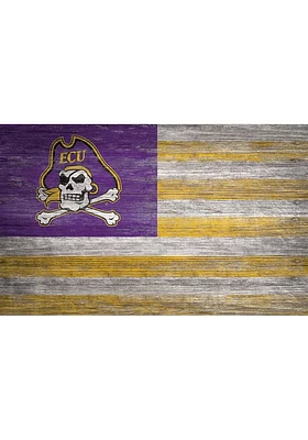 East Carolina Pirates Distressed Flag 11x19 Sign - Purple