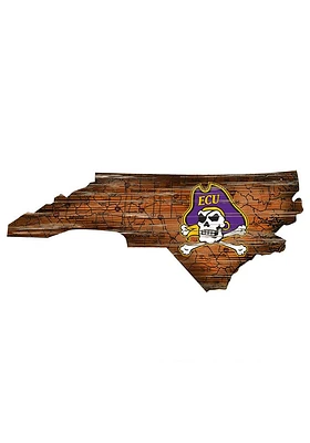 East Carolina Pirates Distressed State 24 Inch Sign - Brown