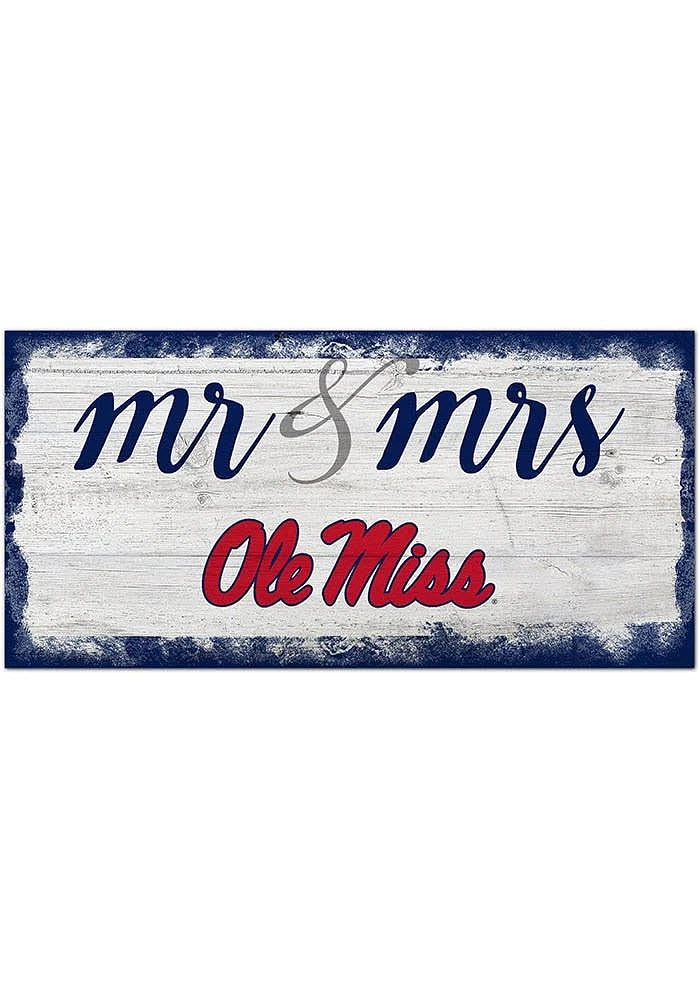 Ole Miss Rebels Script Mr and Mrs Sign - Blue