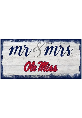 Ole Miss Rebels Script Mr and Mrs Sign - Blue