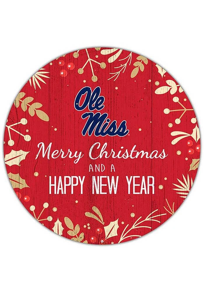 Ole Miss Rebels Merry Christmas and New Year Circle Sign - Blue