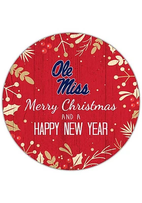 Ole Miss Rebels Merry Christmas and New Year Circle Sign - Blue