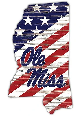 Ole Miss Rebels 12 Inch USA State Cutout Sign - Blue