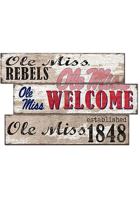 Ole Miss Rebels Welcome 3 Plank Sign - Blue