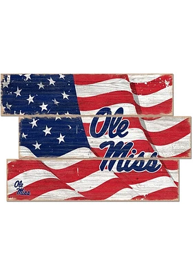 Ole Miss Rebels Flag 3 Plank Sign - Blue