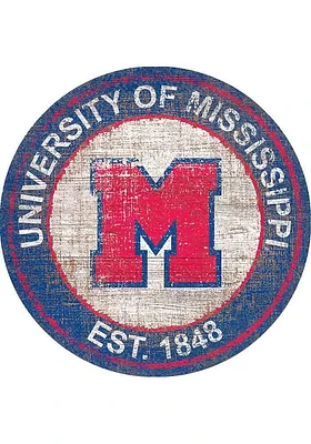 Ole Miss Rebels Round Heritage Logo Sign - Blue
