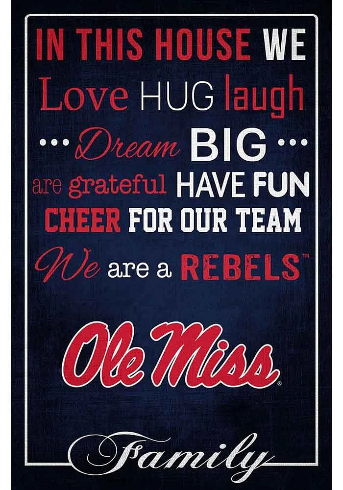 Ole Miss Rebels In This House 17x26 Sign - Blue