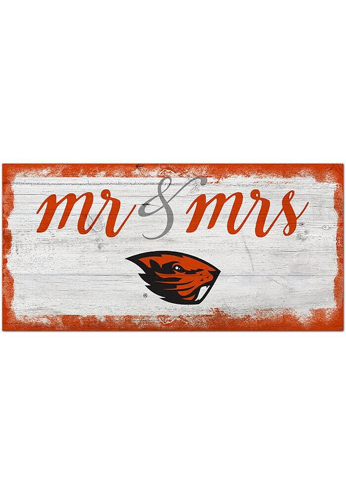 Oregon State Beavers Script Mr and Mrs Sign - Orange
