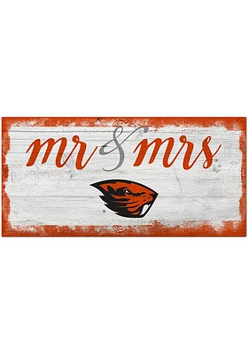 Oregon State Beavers Script Mr and Mrs Sign - Orange