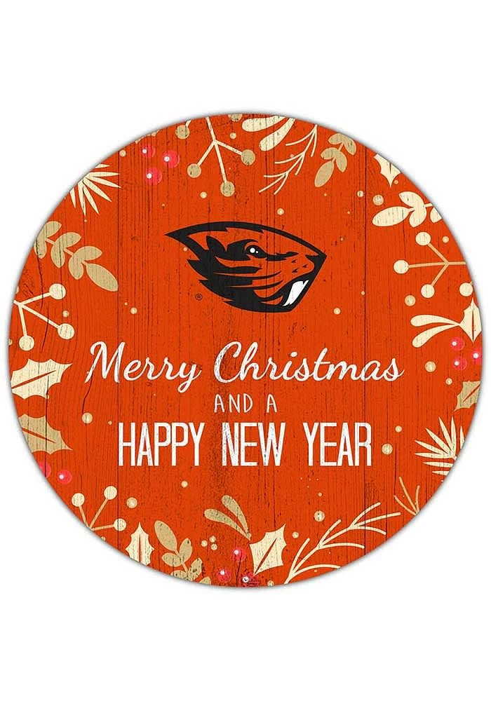 Oregon State Beavers Merry Christmas and New Year Circle Sign - Orange