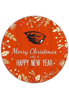 Oregon State Beavers Merry Christmas and New Year Circle Sign - Orange