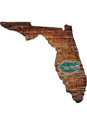Florida Gators Distressed State 24 Inch Sign - Brown