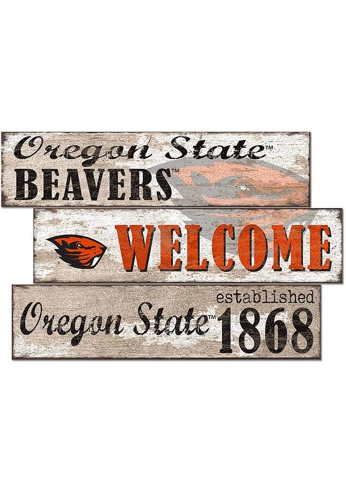 Oregon State Beavers Welcome 3 Plank Sign - Orange