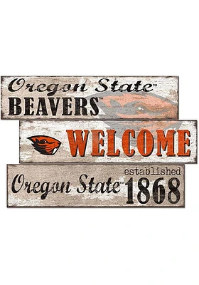 Oregon State Beavers Welcome 3 Plank Sign - Orange