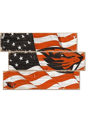 Oregon State Beavers Flag 3 Plank Sign - Orange
