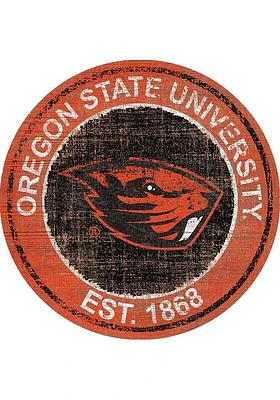 Oregon State Beavers Round Heritage Logo Sign - Orange