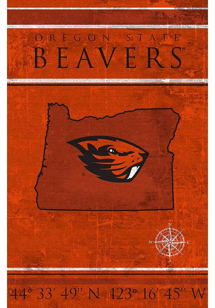 Oregon State Beavers Coordinates 17x26 Sign - Orange