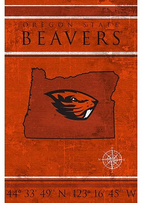 Oregon State Beavers Coordinates 17x26 Sign - Orange