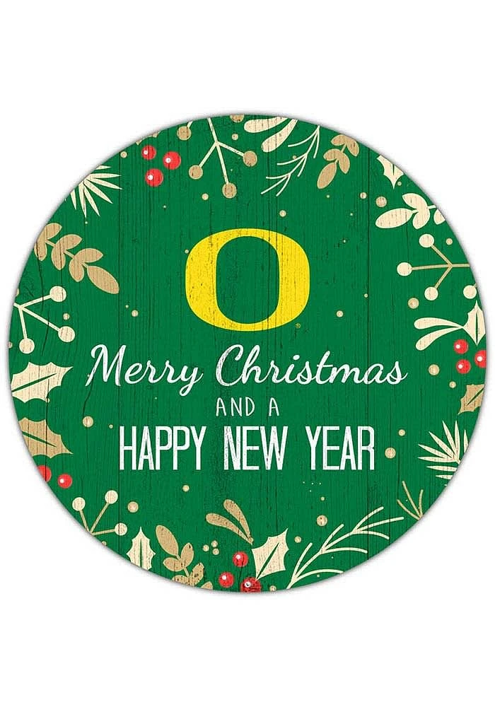 Oregon Ducks Merry Christmas and New Year Circle Sign - Green