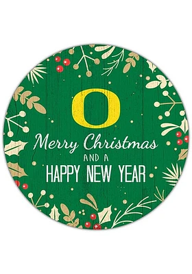 Oregon Ducks Merry Christmas and New Year Circle Sign - Green