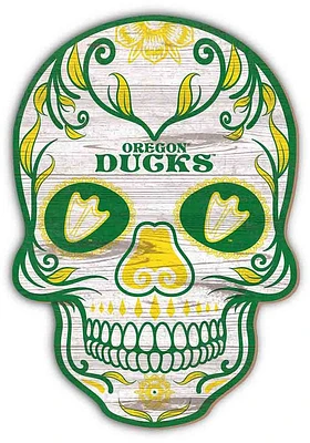 Oregon Ducks 12 Inch Sugar Skull Sign - Green