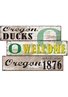 Oregon Ducks Welcome 3 Plank Sign - Green