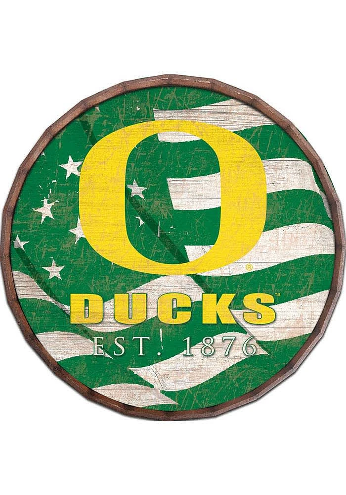 Oregon Ducks Flag 24 Inch Barrel Top Sign - Green