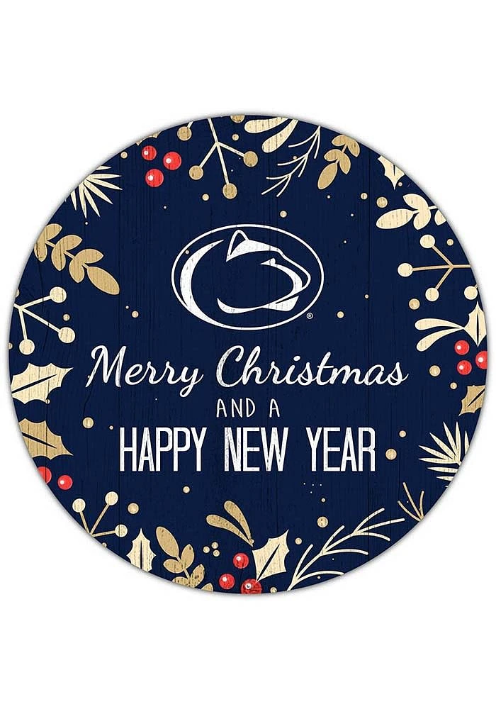 Penn State Nittany Lions Merry Christmas and New Year Circle Sign - Blue