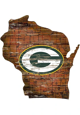 Green Bay Packers Distressed State 24 Inch Sign - Brown