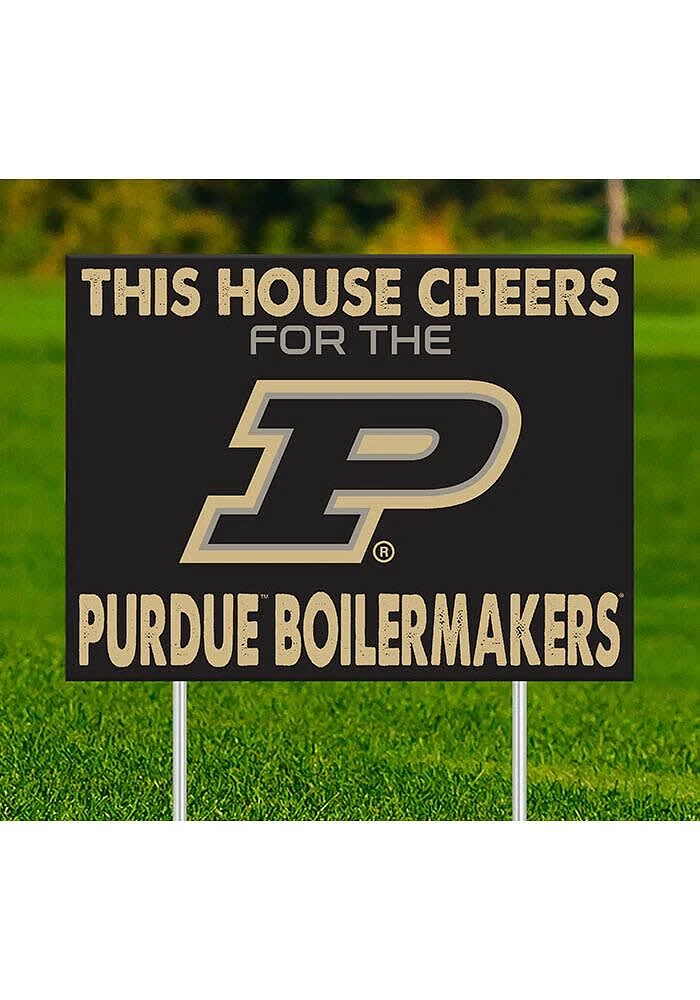 Purdue Boilermakers This House Cheers For Yard Sign - Black