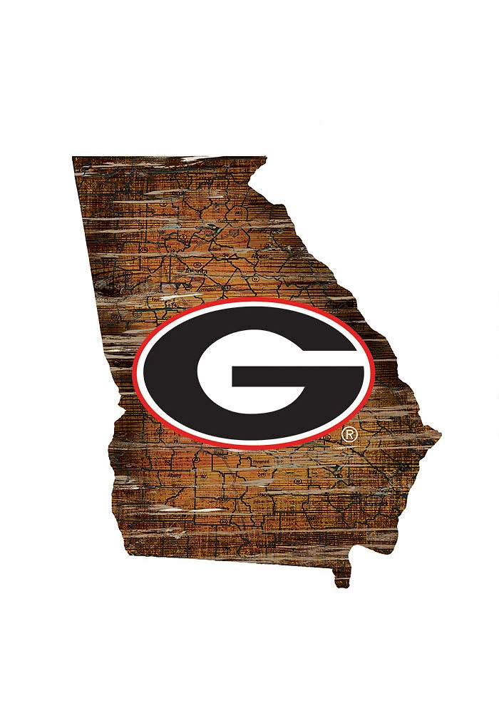 Georgia Bulldogs Distressed State 24 Inch Sign - Brown