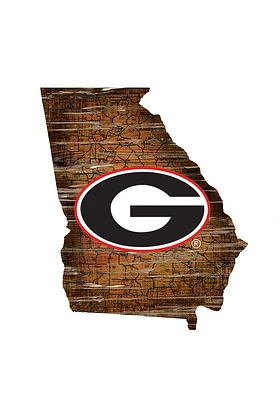 Georgia Bulldogs Distressed State 24 Inch Sign - Brown