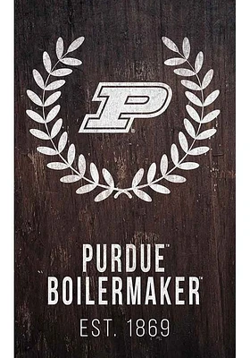 Purdue Boilermakers Laurel Wreath Sign - Black