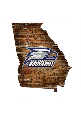 Georgia Southern Eagles Distressed State 24 Inch Sign - Brown