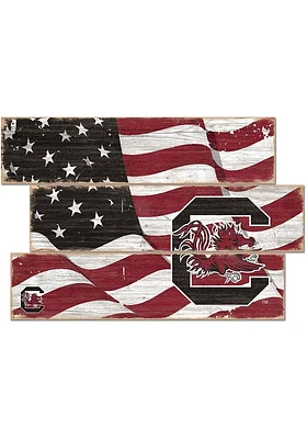 South Carolina Gamecocks Flag 3 Plank Sign - Red