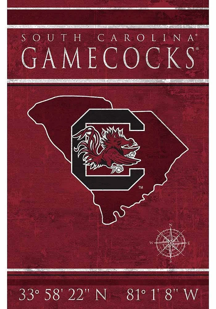 South Carolina Gamecocks Coordinates 17x26 Sign - Red