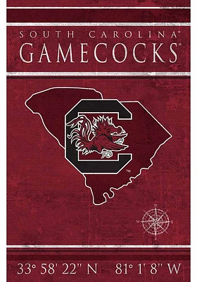South Carolina Gamecocks Coordinates 17x26 Sign - Red