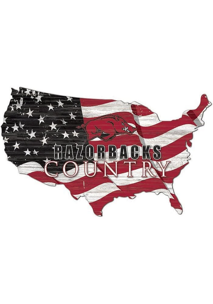 Arkansas Razorbacks USA Shape Flag Cutout Sign - Red