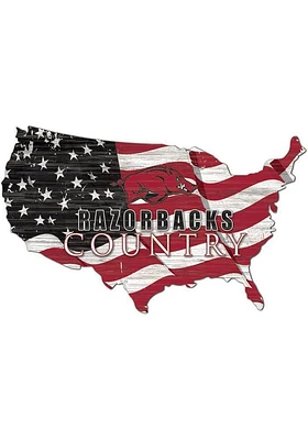 Arkansas Razorbacks USA Shape Flag Cutout Sign - Red