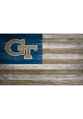 GA Tech Yellow Jackets Distressed Flag 11x19 Sign - Blue