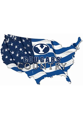 BYU Cougars USA Shape Flag Cutout Sign - Blue