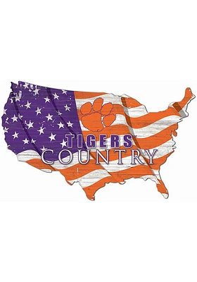 Clemson Tigers USA Shape Flag Cutout Sign - Orange
