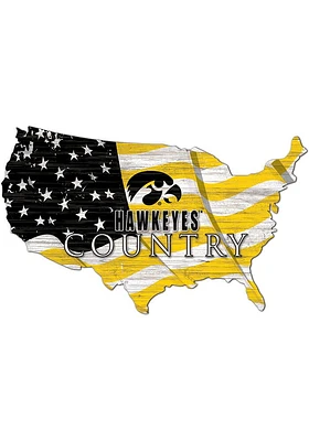 Iowa Hawkeyes USA Shape Flag Cutout Sign - Black