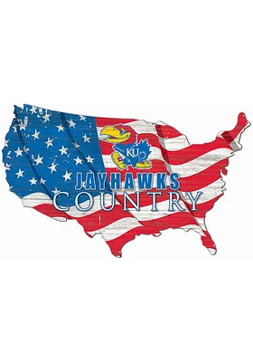 Kansas Jayhawks USA Shape Flag Cutout Sign - Red