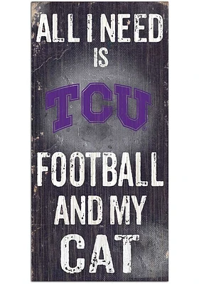 TCU Horned Frogs Football and My Cat Sign - Purple